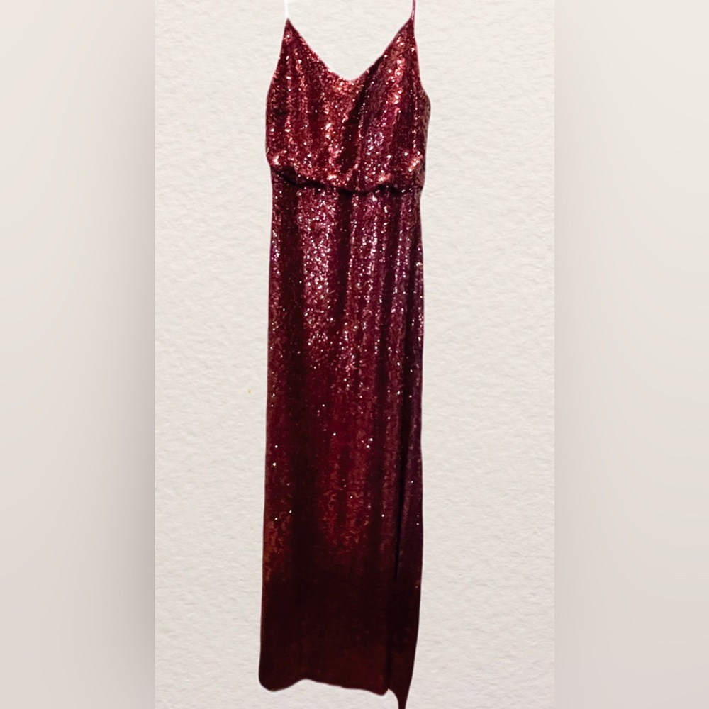 Jenny Yoo Jules Burgundy Sequin Gown